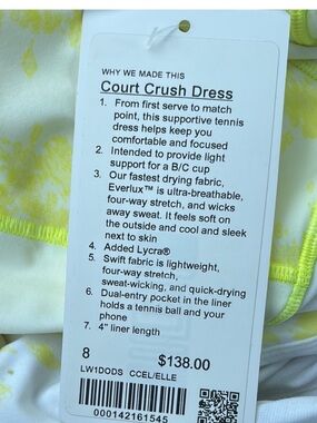 Court Crush White & Neon Yellow Athletic Tennis Dress